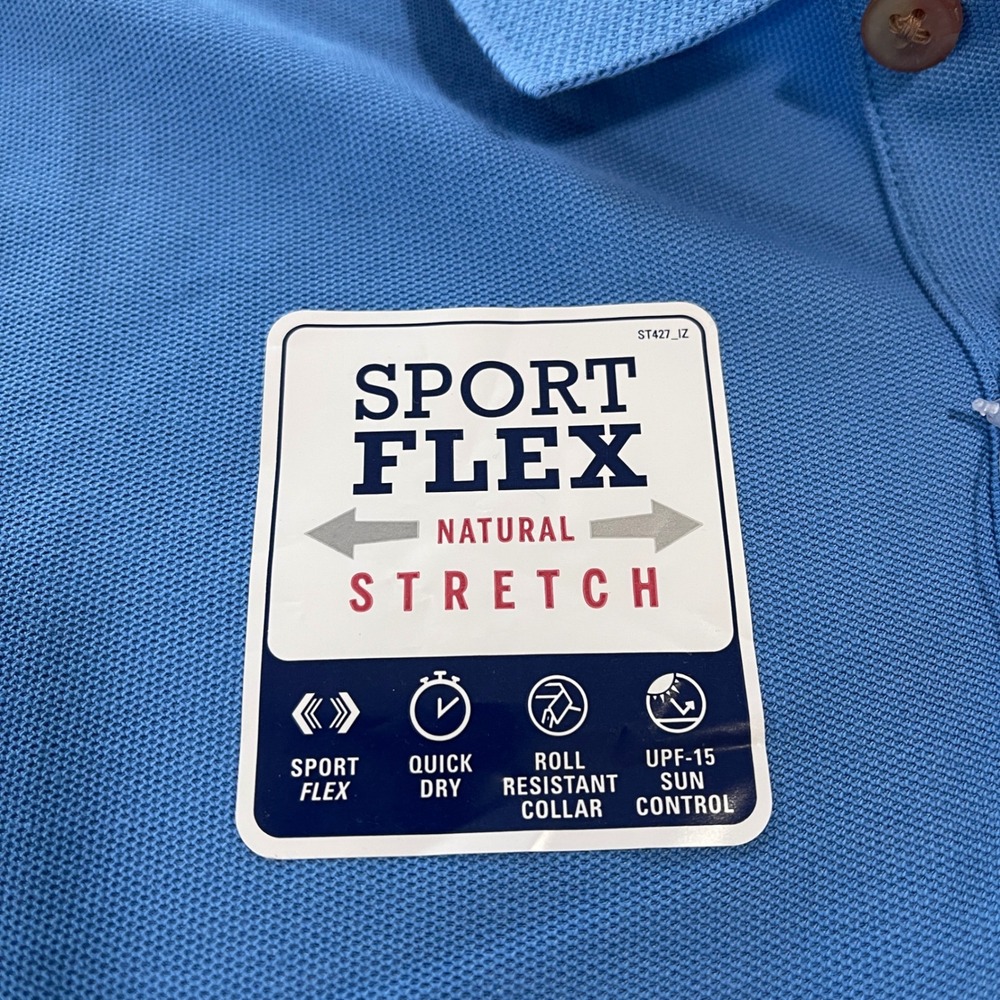 SAKMANN Golf Performance Polo Shirt Blue White Stripe Pima Cotton Blend Men Lg. - Picture 10 of 11